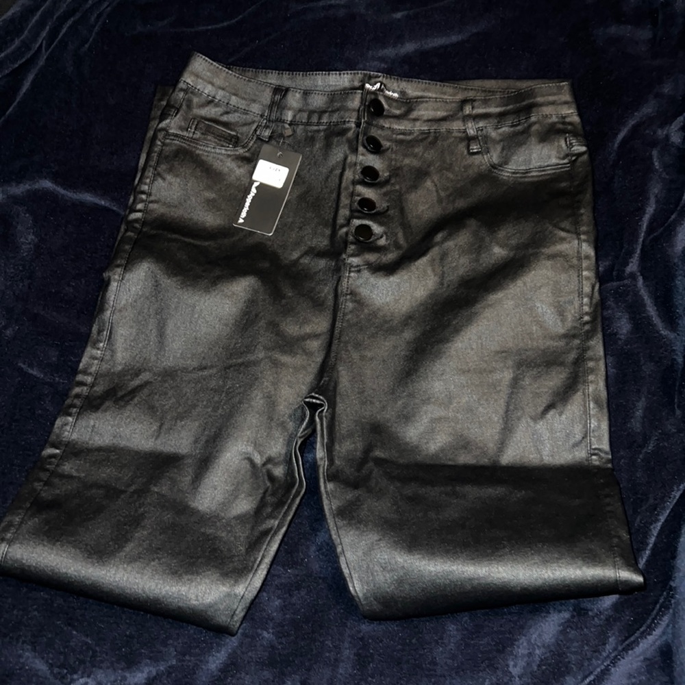 Front PU leather skinny pants